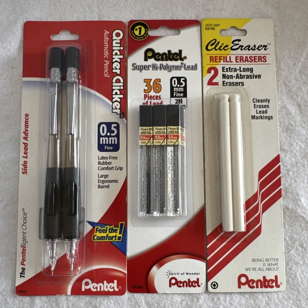 Pentel Quicker Clicker Mechanical Pencils 2-pk Automatic Pencil + Lead + Erasers